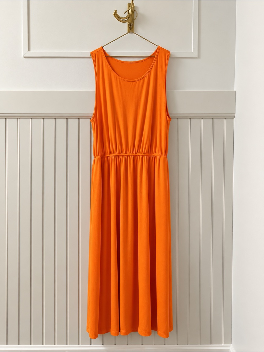 Sleeveless Orange Midi Dress with Elasticized Waistband NWOT